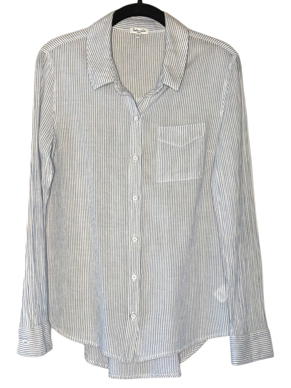Size S Splendid Blue and White Striped 100% Cotton Button-Down Shirt